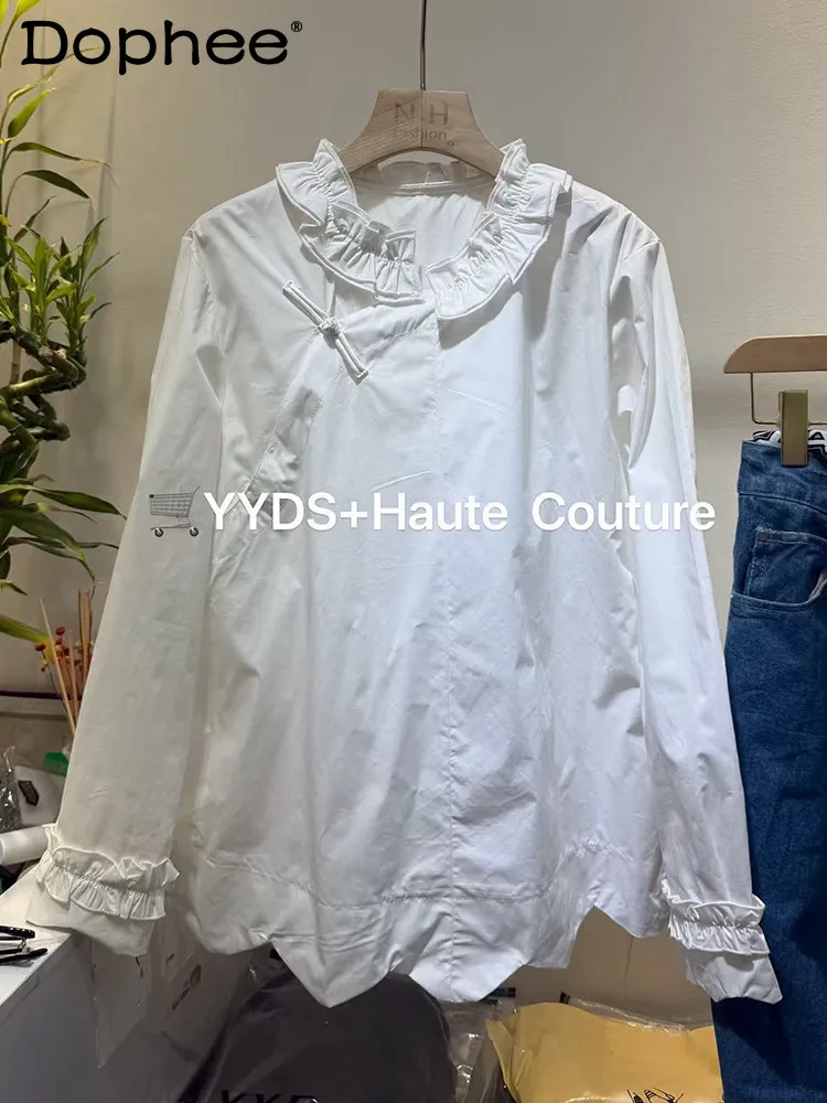 

Новая женская рубашка в китайском национальном стиле с кружевной отделкой, оригинальный дизайн, свободный крой, повседневный топ, весна 2026, новая модель