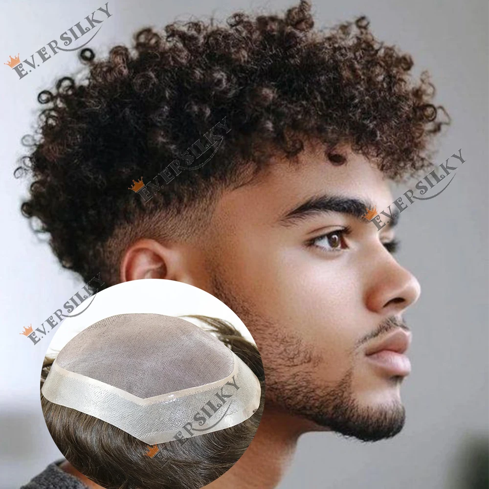 10mm/8mm Afro Herren Toupet aus natürlichem Echthaar, Afroamerikaner, natürlicher Haaransatz, Mono-Spitze PU-Kapillarprothese – Detail 1