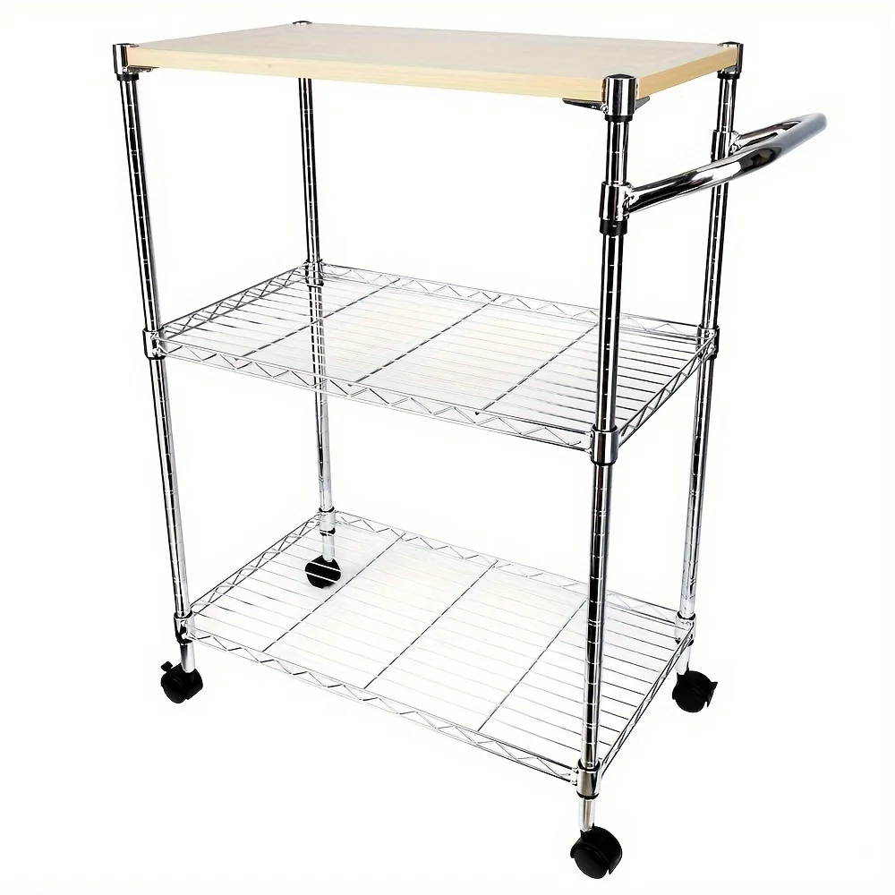 3-Tier Rolling Kitchen Island Cart-Spacious Steel Storage Utility Service Dining Station with Wheels-Compact,Space-Saving Design