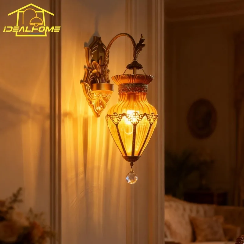 

French Design Luxury Atmosphere Art Decorative Wall Lamp LED E27 Crystal Glass Wall Mounted Bedroom Club Aisle Background Studio