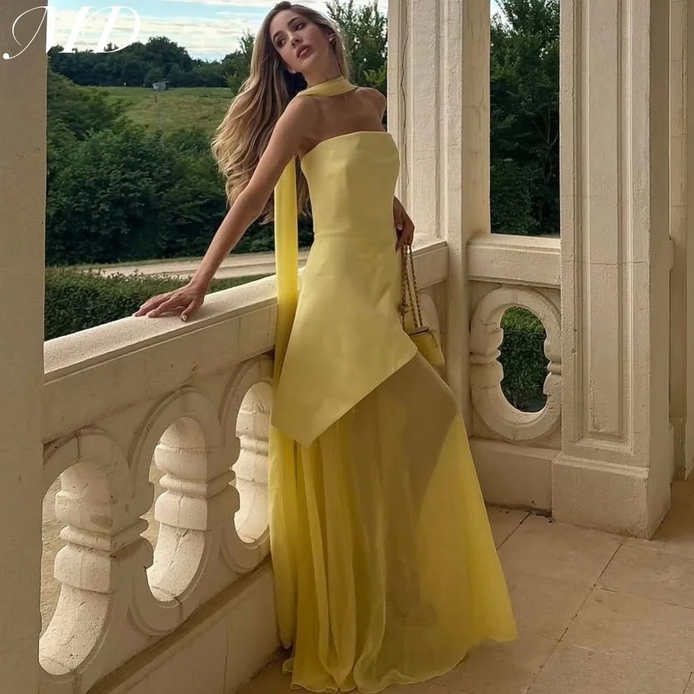 

MD Simple 2Pcs Yellow Evening Gown Sleeveless Chiffon Scarf Trumpet Special occasion Dress vestidos de fiesta customised 2025