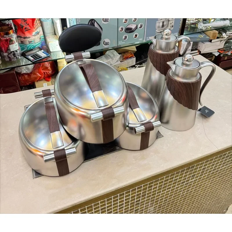 Cross-border Direct Sales Stainless Steel Insulated Lunch Box Thermos Set 3PCS+2PCS Large Capacity 12-hour Insulation