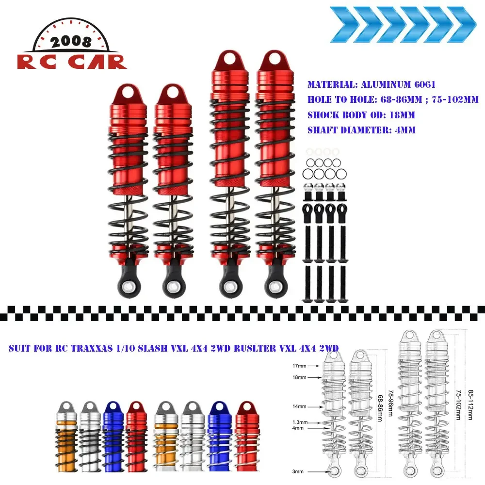 

1/10 Aluminum CNC Damper 68-86mm 75-102mm Shock Absorbers for RC Car Parts Traxxas Slash VXL 4X4 2WD Ruslter