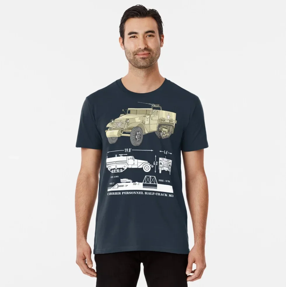 American M3 Half-Track Armored Personnel Carrier Infographic Diagram T Shirt. New 100% Cotton Short Sleeve O-Neck Casual T-shirt