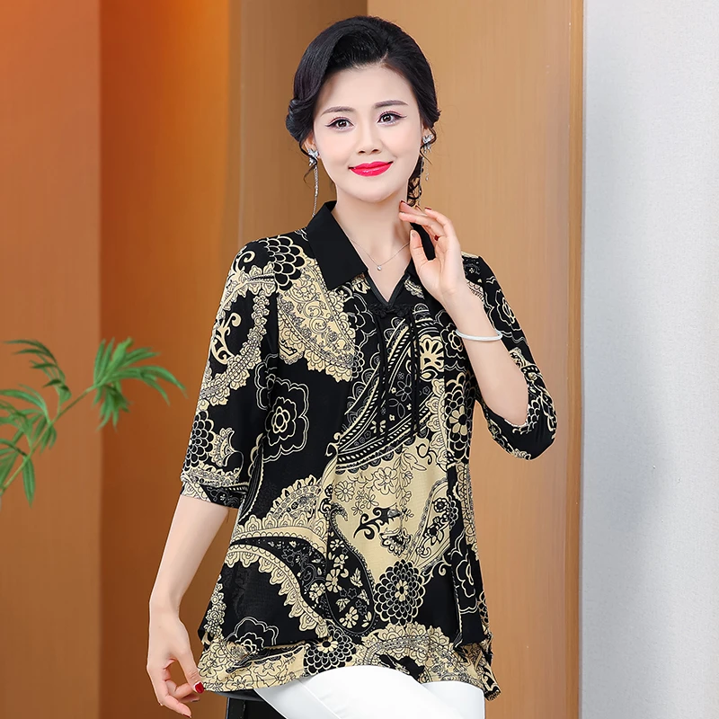 Women\'s Classical Lapel Top 2024 Summer Short Sleeved Plus Size Shirt Classical European Style New Casual Top Summer Clothing