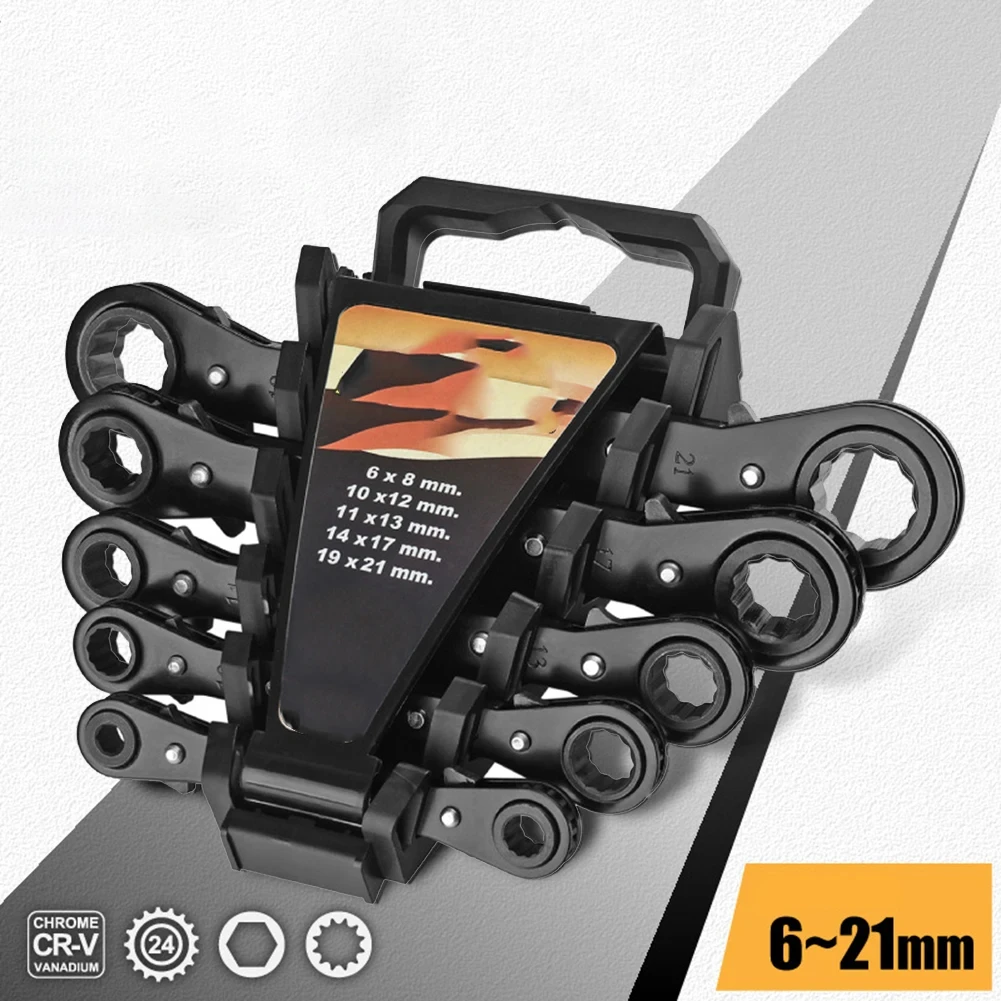 Automotive Repairs 6mm To 21mm Portable Wrench Set For Car Repair Automotive Repair Tool 5pcs Ratchet Wrench Set