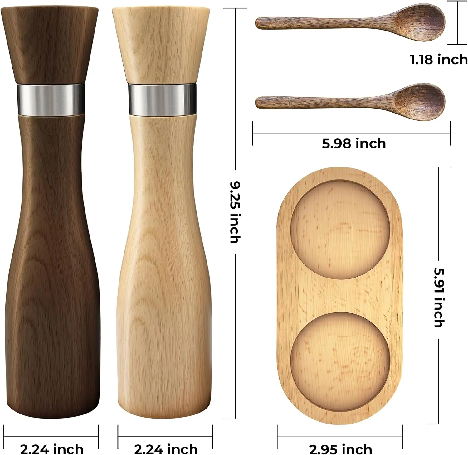 Kitchen Wooden Salt and Pepper Grinder Set: Refillable Salt & Pepper Mills Adjust for Customized Coarseness, 9