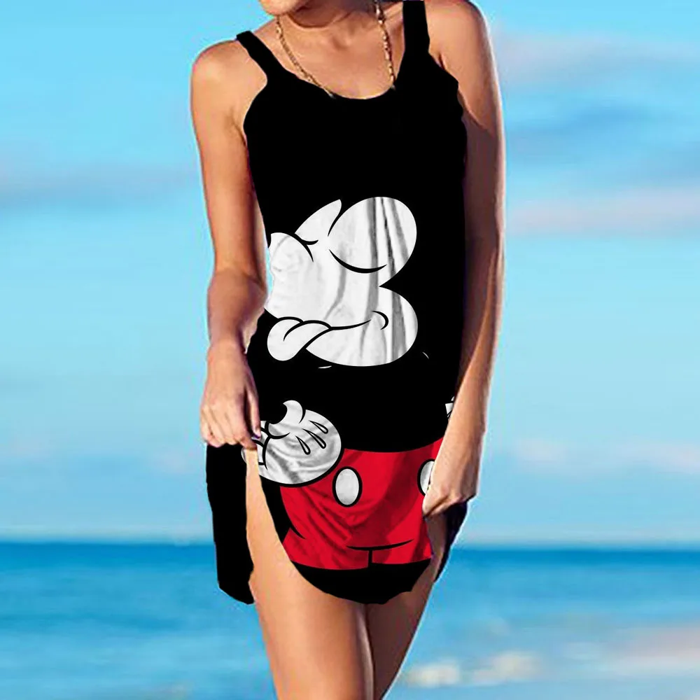 Disney Mickey Mouse Slip Kleid Für Frauen Ausflug Strand Casual Mini Kleid Leibchen 3DPrint Party Abendkleider Boho Kleidung Top