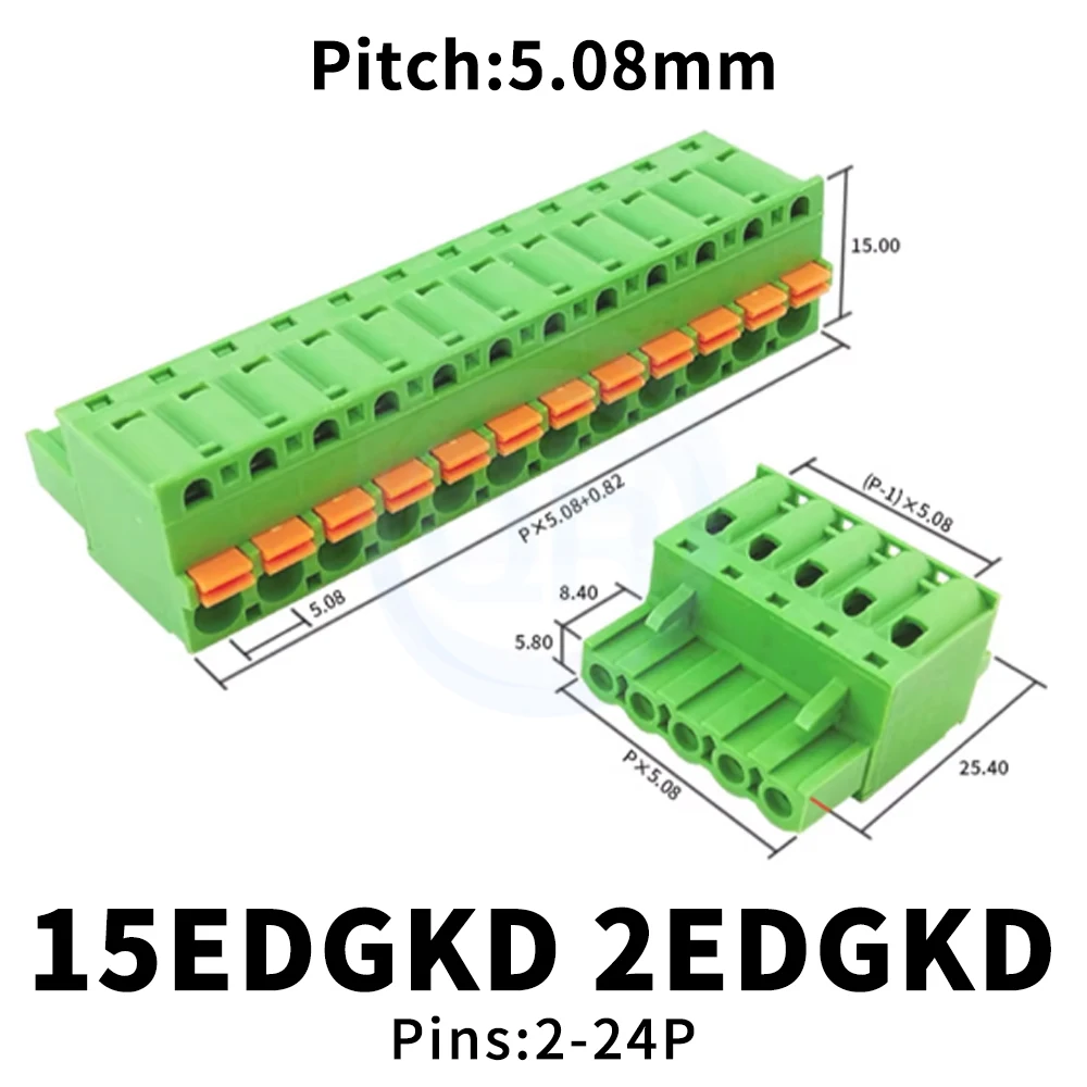 (10 Pcs) KF 2EDGKD 5.08mm Spring Loaded Terminal Block 15EDGKD 5.08 Screwless with Push Button Wiring Plug KF2EDGKD-5.08