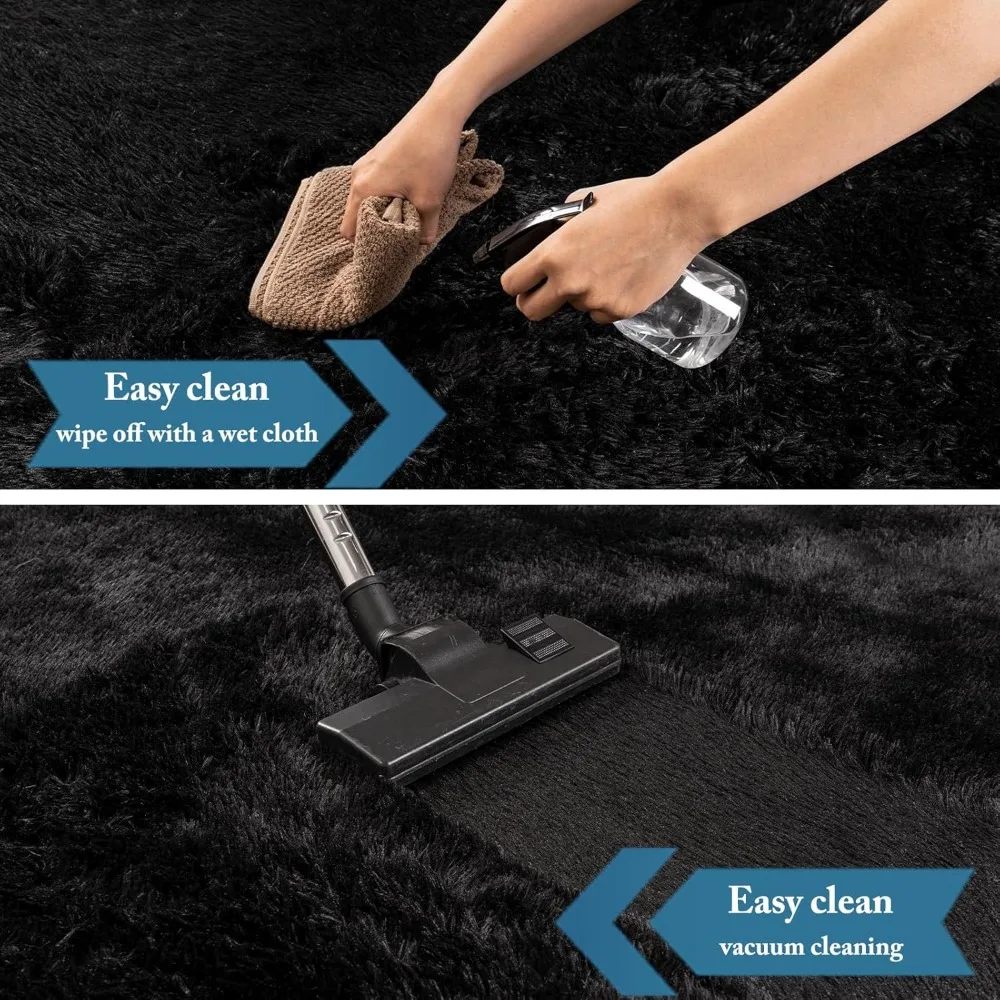 سجاد منطقة KING DARE مقاس 8 × 10 لغرفة المعيشة، سجادة سوداء كبيرة من القطيفة الناعمة والرقيقة والأنشطة، مضادة للانزلاق وقابلة للغسل وحديثة كبيرة الحجم