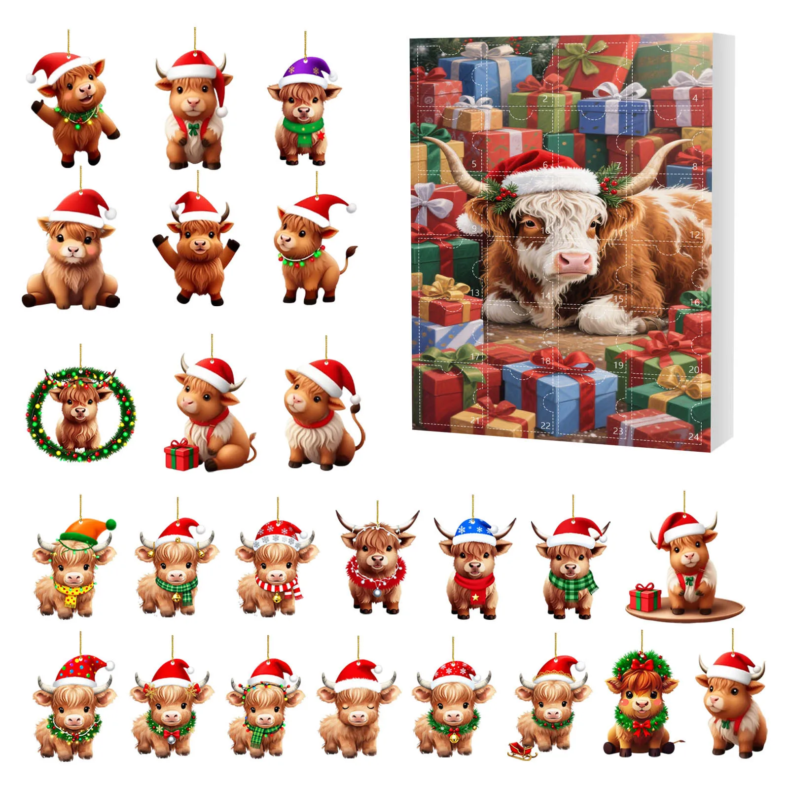 Christmas Decorations Toys 2025 24 Day Calendar Xmas Tree Hanging Pendant Decoration 2d Acrylic Ornaments For Festival Decor
