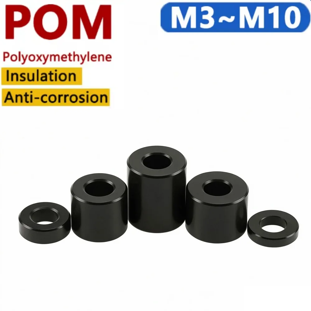 Black POM Bushing M3 M4 M5 M6 M8 M10, Round Hollow Unthread Standoff Spacer Sleeve, Insulated Plastic Gasket Length 1-20mm