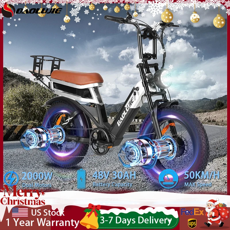 

BAOLUJIE 2033 Dual Motor Ebike，2000W Electric Bike for Adults，Full Suspension 48V30AH Electric Bicycle Fat Tire【1 Year Warranty】