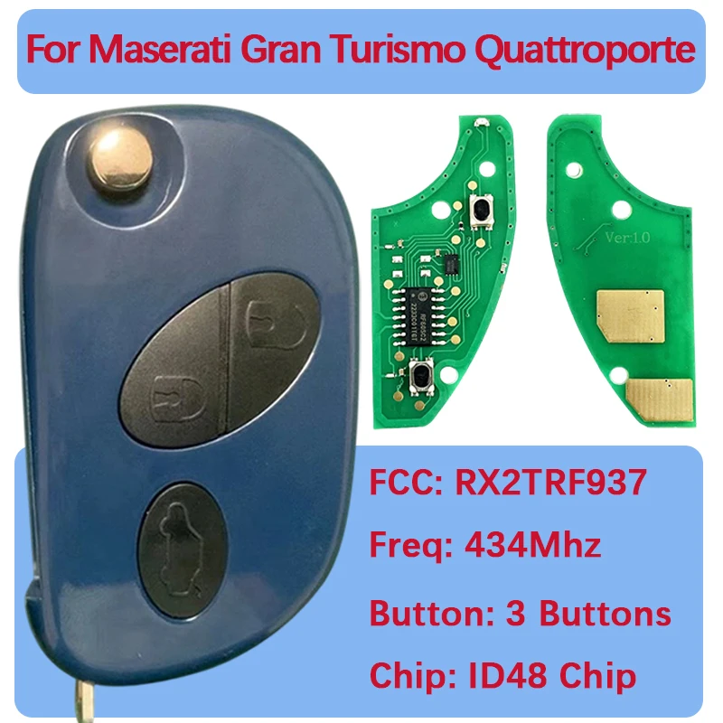 

CN089004 Послепродажный 3-кнопочный откидной пульт дистанционного управления ID48 чип 433 МГц FCC RX2TRF937 для Maserati Gran Turismo Quattroporte