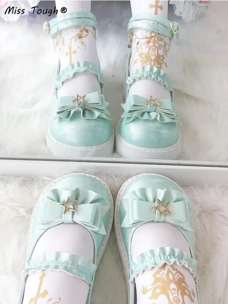 Japanese Lolita Kawaii Shoes Women Outdoor Vintage Fashion Chic Sweet Shoes Bow Mary Janes Buckle Casual Round Toe Sandals 2024