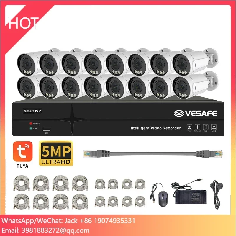 

VESAFE Outdoor Surveillance Tuya Kit 4 8ch 16 Channel 5mp Ip Poe Bullet Camera Nvr Cctv Security Ip Poe Camera System