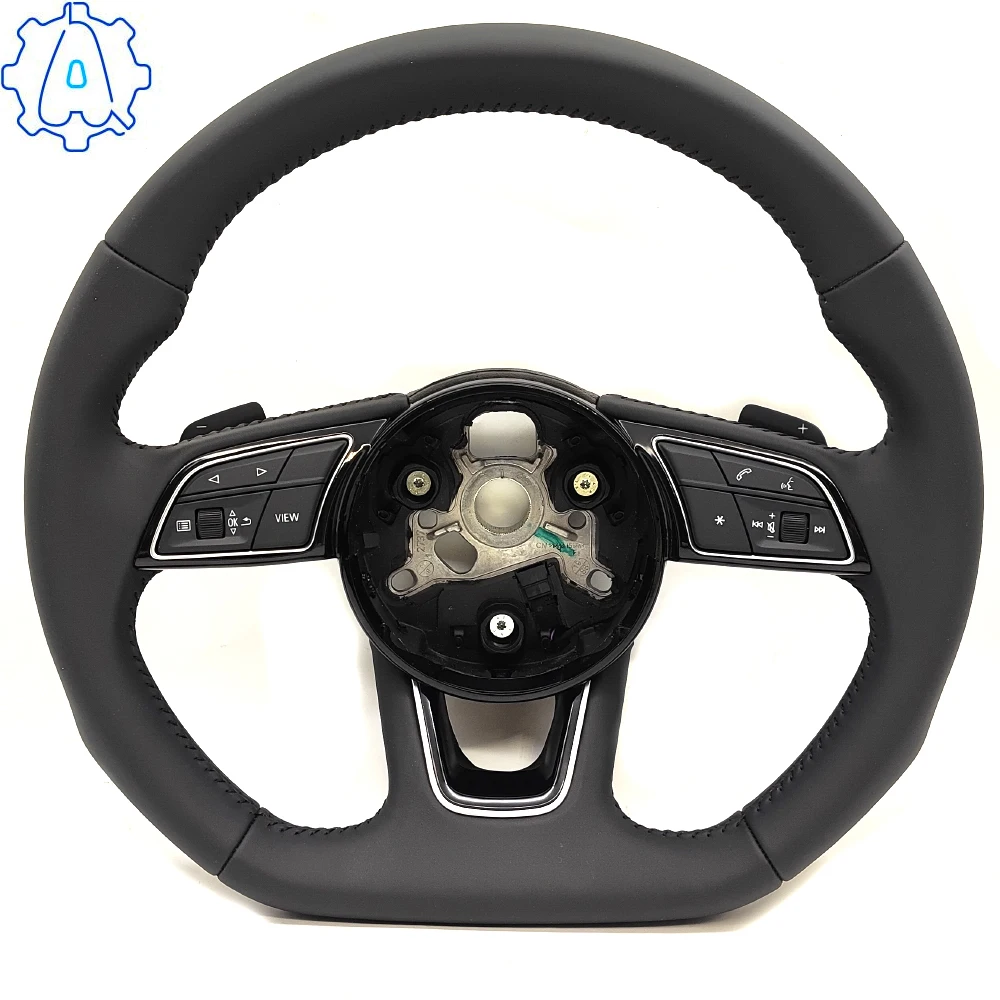 

For Audi A4 B9 Full Leather Black Stitching Multifunctional Flat Bottomed Steering Wheel With Shift Paddles