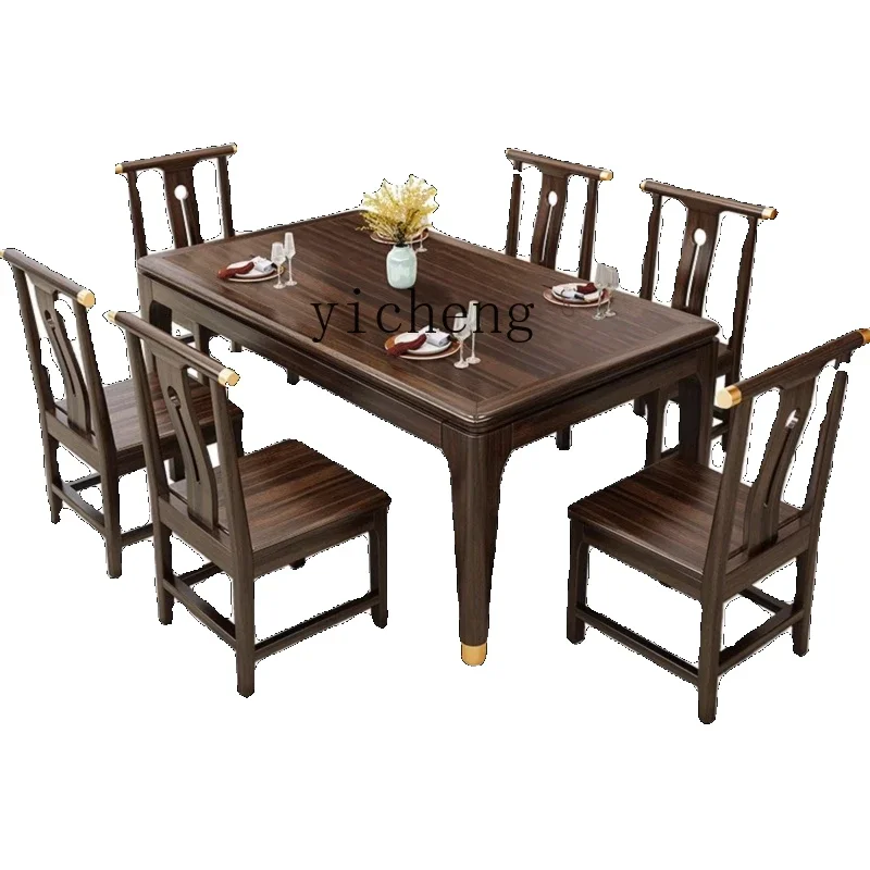 CJ-8  New Chinese Style Ugyen Wood Dining Tables and Chairs Set Generation Simple Wooden Rectangular Dining Table