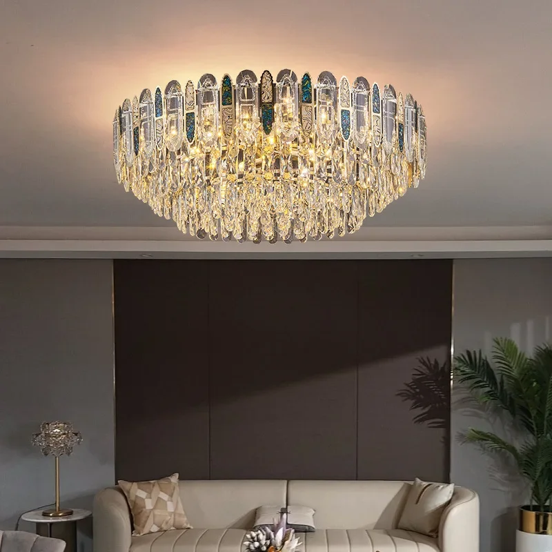 

New light luxury crystal chandelier, color crystal villa, luxury atmosphere, dining room, bedroom shell ceiling lamp