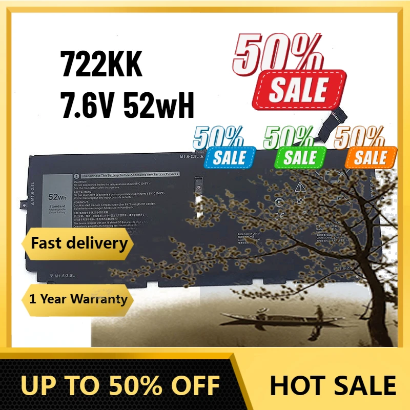 

【Fast Delivery】7.6V 52wH 722KK Battery Replacement For Dell XPS 13 9300 XPS 13 9300 2020 Series WN0N0 FP86V 2XXFW