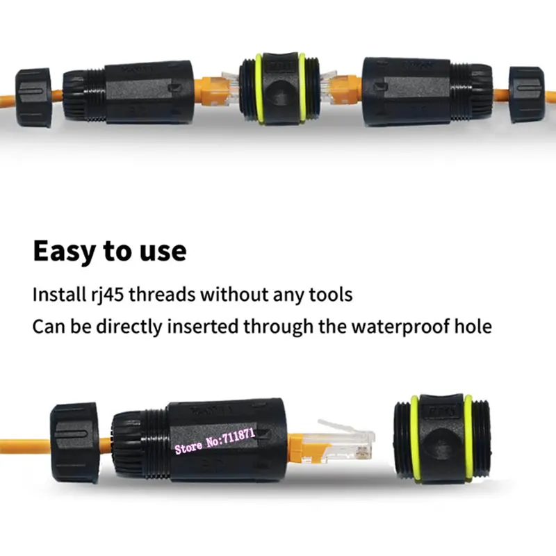 IP68 방수 방진 차폐 암-암 어댑터 커넥터, 10Gbps 8 핀 Rj45 암 이더넷 어댑터 커넥터