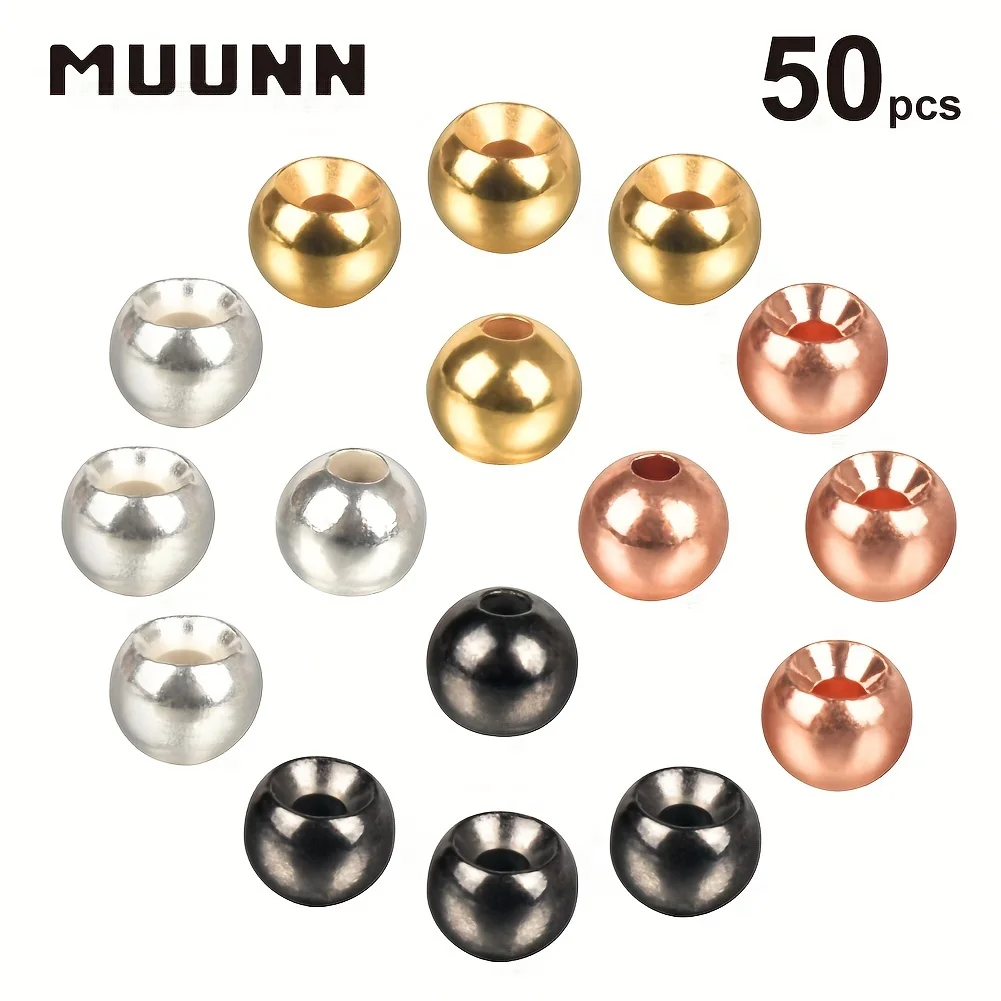 MUUNN 50PCS Perles de pêche à la mouche en tungstène Cyclops, 3.8-6.4mm, matériel pour nymphes, mouches, hameçons, leurres pour perche, 4 couleurs