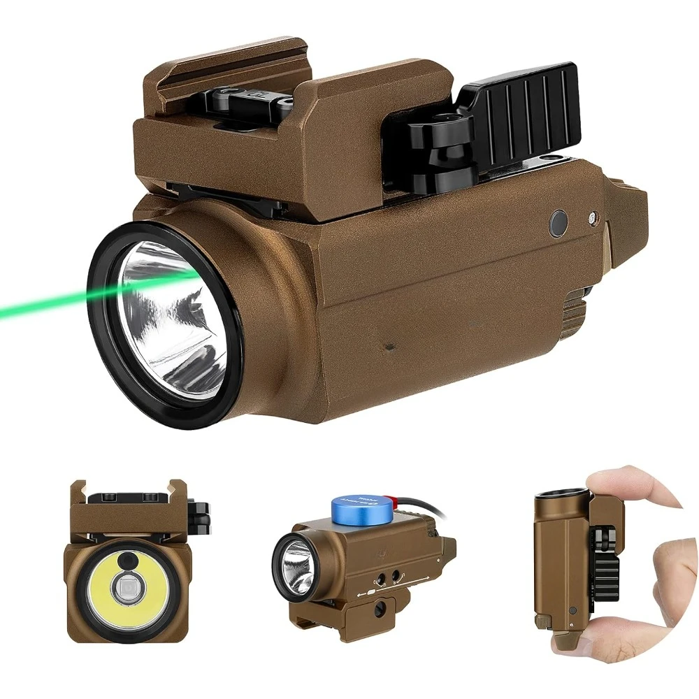 

Compact Rail Mount Weaponlight with Green Beam and White LED Combo, Magnetic USB Rechargeable Tactical Flashlight