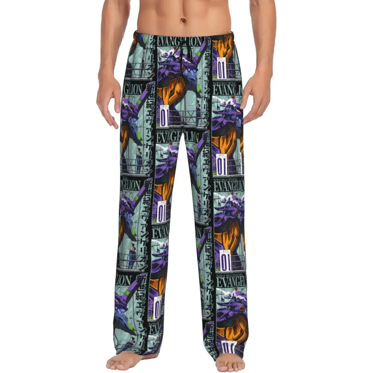 

Мужские пижамные штаны с индивидуальным принтом E-Evangelions в стиле меха, анимационные, с мотивами апокалипсиса, для сна и отдыха, с карманами