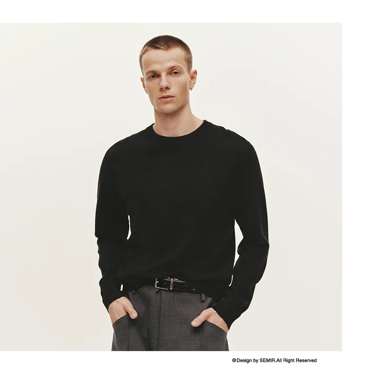 Semir Strickpullover für Herren, Winter-Kaschmirmischung, wärmeisolierend, antibakteriell, 2025, neue Basic-Rundhalsausschnitt, schwarze Basisschicht – Detail 8