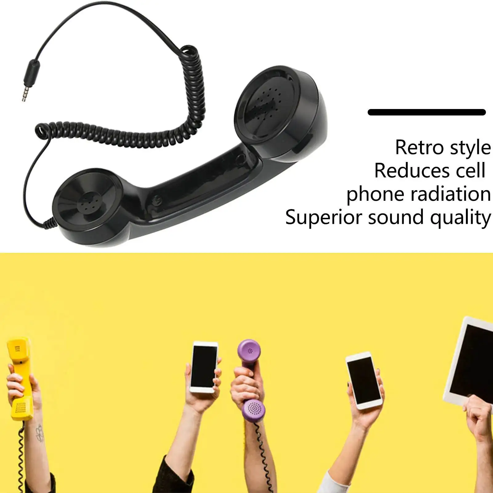 Cell Phone Receiver Retro Phone Handset Multifunction 3.5mm Headphone Jack Radiation Proof for Smartphones