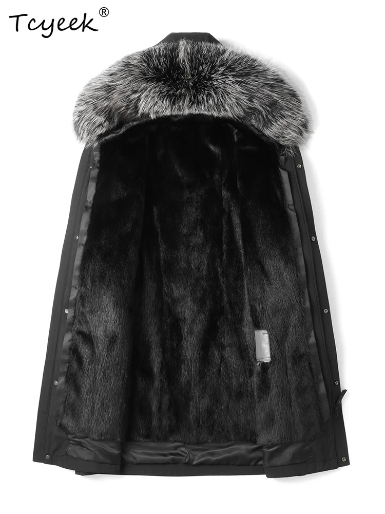 

Tcyeek Real Fur Coat Men Winter Clothes Natural Whole Mink Warm Coats Man Liner Detachable New in Outerwears 2025 Fox Fur Collar