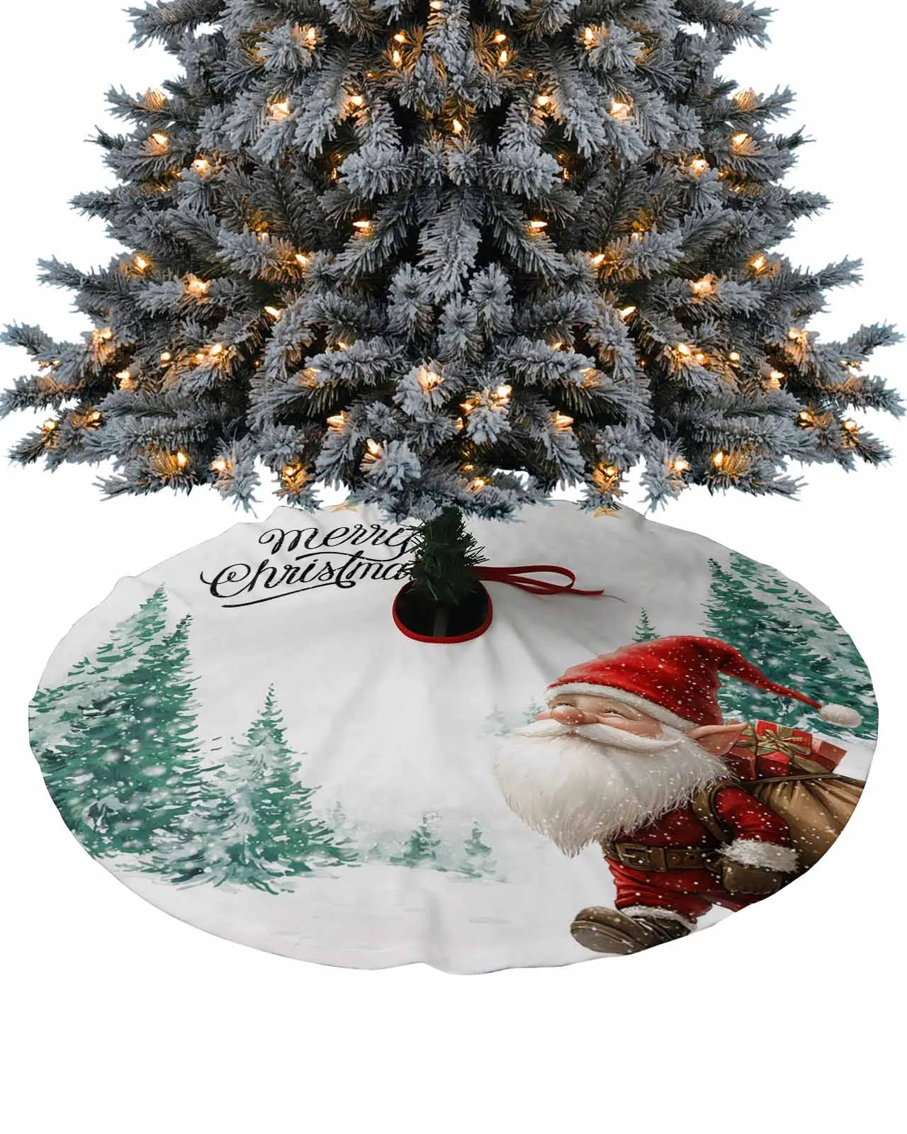 Christmas Tree Watercolor Goblin Gift Skirt Xmas Decorations for Home Supplies Round Christmas Tree  Skirts Base Cover