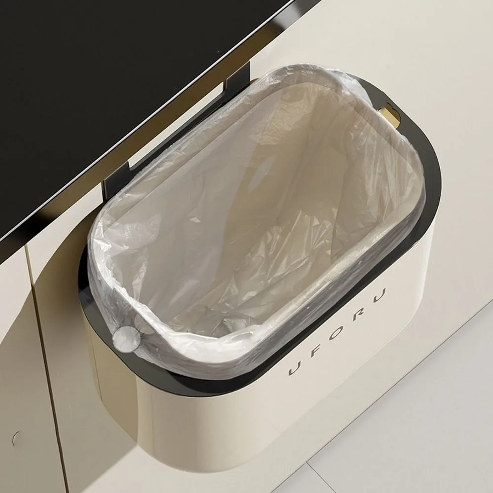 

9L/12L Capacity Kitchen Trash Can Wall Mounted Cream Colored Waste Bin Plastic No-Drill Mount Garbage Bin For Kitchen Bathroom