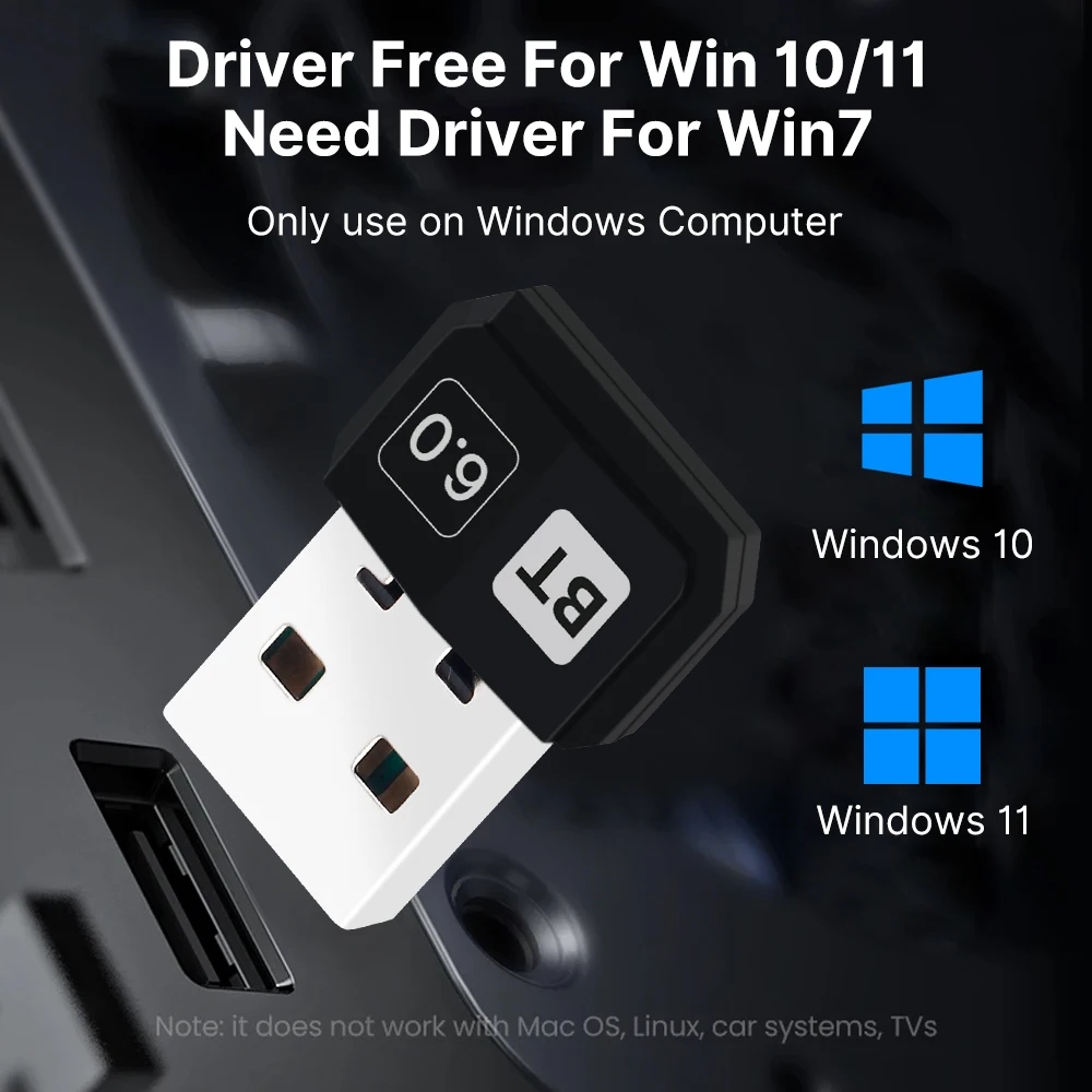FENVI USB Bluetooth 6.0 Adapter for PC Windows 7/8/10/11 Bluetooth Receiver Transmitter for Keyboard/Mouse/Pc Laptop