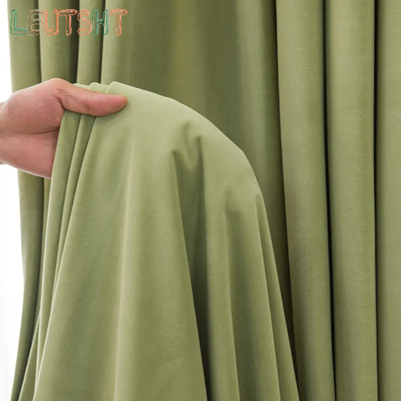 

Nordic Curtains for Living DiningRoom Bedroom Thickened Matte Velvet High Blackout Curtains French Matcha Green Study Curtains