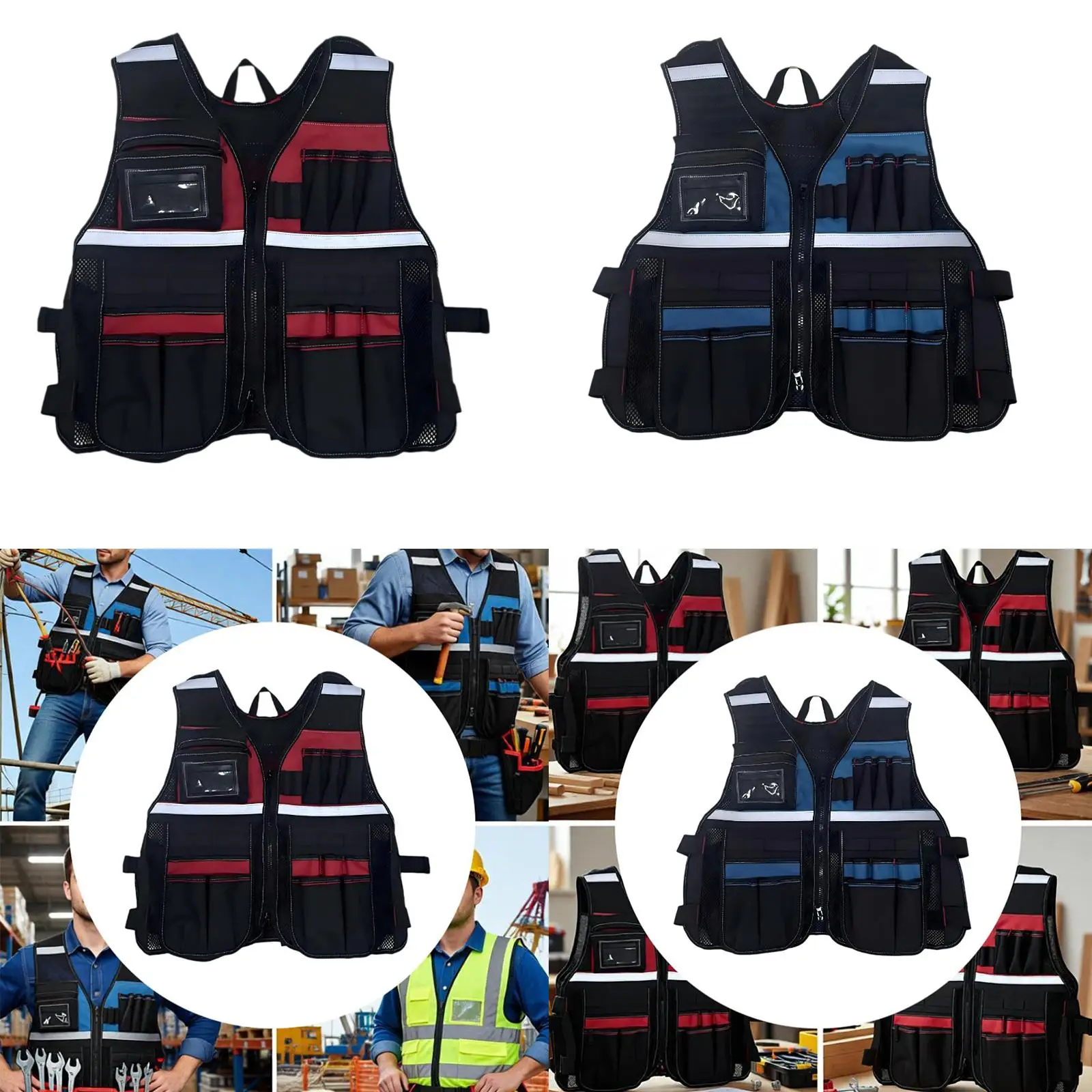 

Регулируемый эргономичный светоотражающий рабочий жилет для инструментов, с карманами для строительных и наружных работ, сантехников