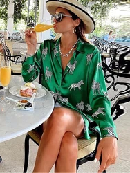 Vrouwen Satijn Blouse Lange Mouw Zebra Print Shirts Vintage Office Dames Tops Femme Chandails Mode Blusa De Mujer Chandails