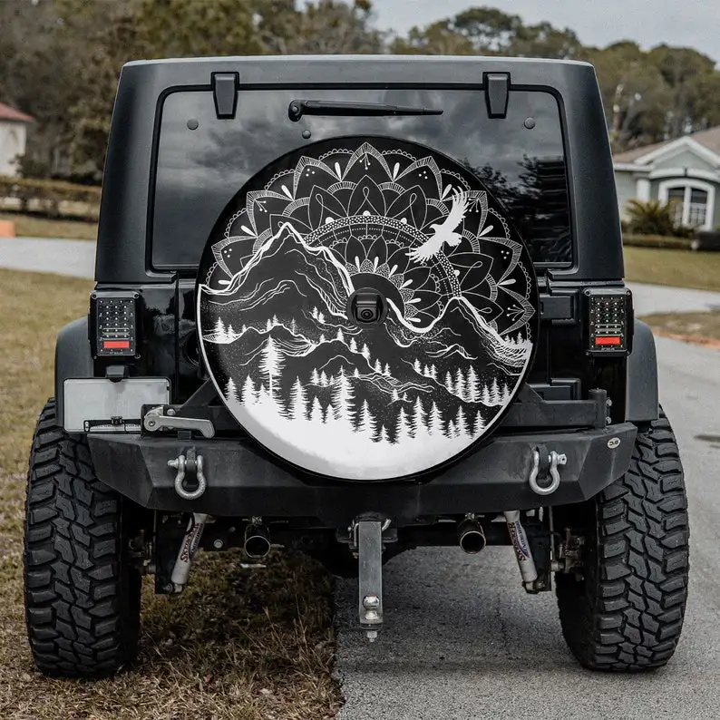 Mandala Sunrise Mountain Wild Camper Truck, Father's Day Gift, Christmas Gift, Personalized Spare Tire Cover, Gift For Car Lover