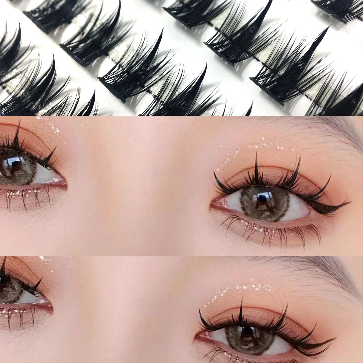Pestañas Manga gruesas, mechones de pestañas postizas pequeño diablo, simulación Natural segmentada de un solo grupo, extensión de ojos