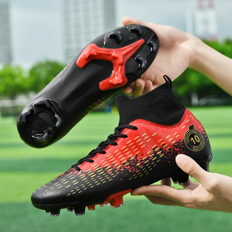 

Football Boots Men's High Top Spike Microfibre Cleats Professional Football Shoes Youth Athletics Training Shoes Outdoor Sports