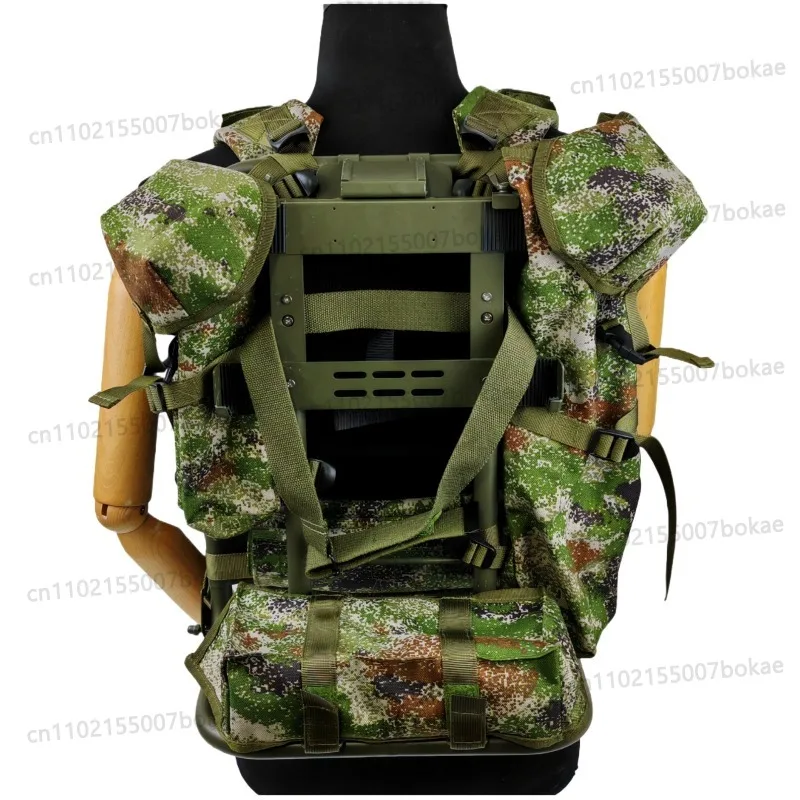 Outdoor camping backpack with radio carrying frame, civilian camouflage carrying kit