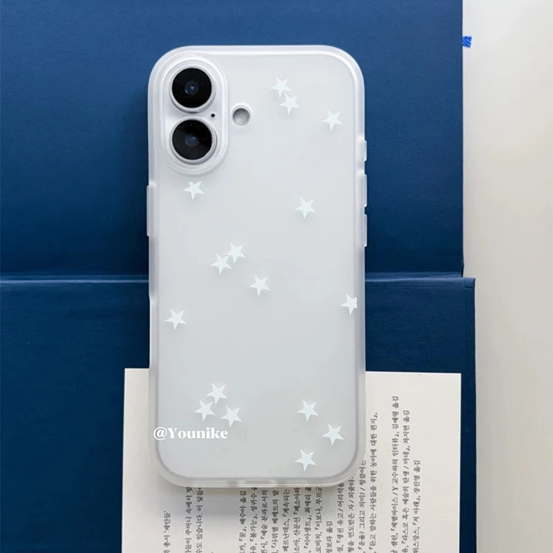 Korean White Little Stars Frosted Phone Case For iPhone 17 Air 16e 16 Pro Max 15 14 Plus 13 12 11 Shockproof Silicone Back Cover