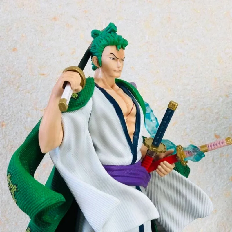 37cm One Piece Kimono Land Of Roronoa Zoro Three Knife Flow Gk Phantom Kimono Solon Model Collection Decorative Ornaments Toys