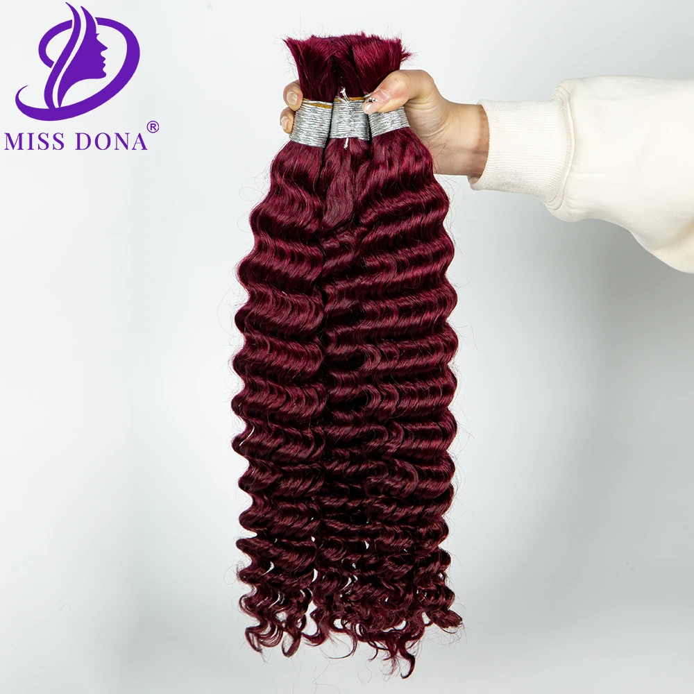 No Weft Deep Wave Hair Bulk Extensions 99J Virgin Human Hair Extension Bulk Curly Hair Bulk for Beauty Salon