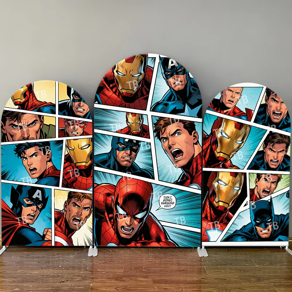 

Superhero Comic Panel Style Arch Backdrop Cover Vivid Hero Scene For Kids Birthday Baby Shower Photo Booth Decor Background