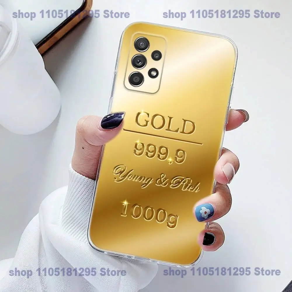 حافظة هاتف فنية ذهبية نقود من السيليكون لهاتف سامسونج S23,21,22,20 FE lite,S10,9,PIus,A70,ناع شفاف