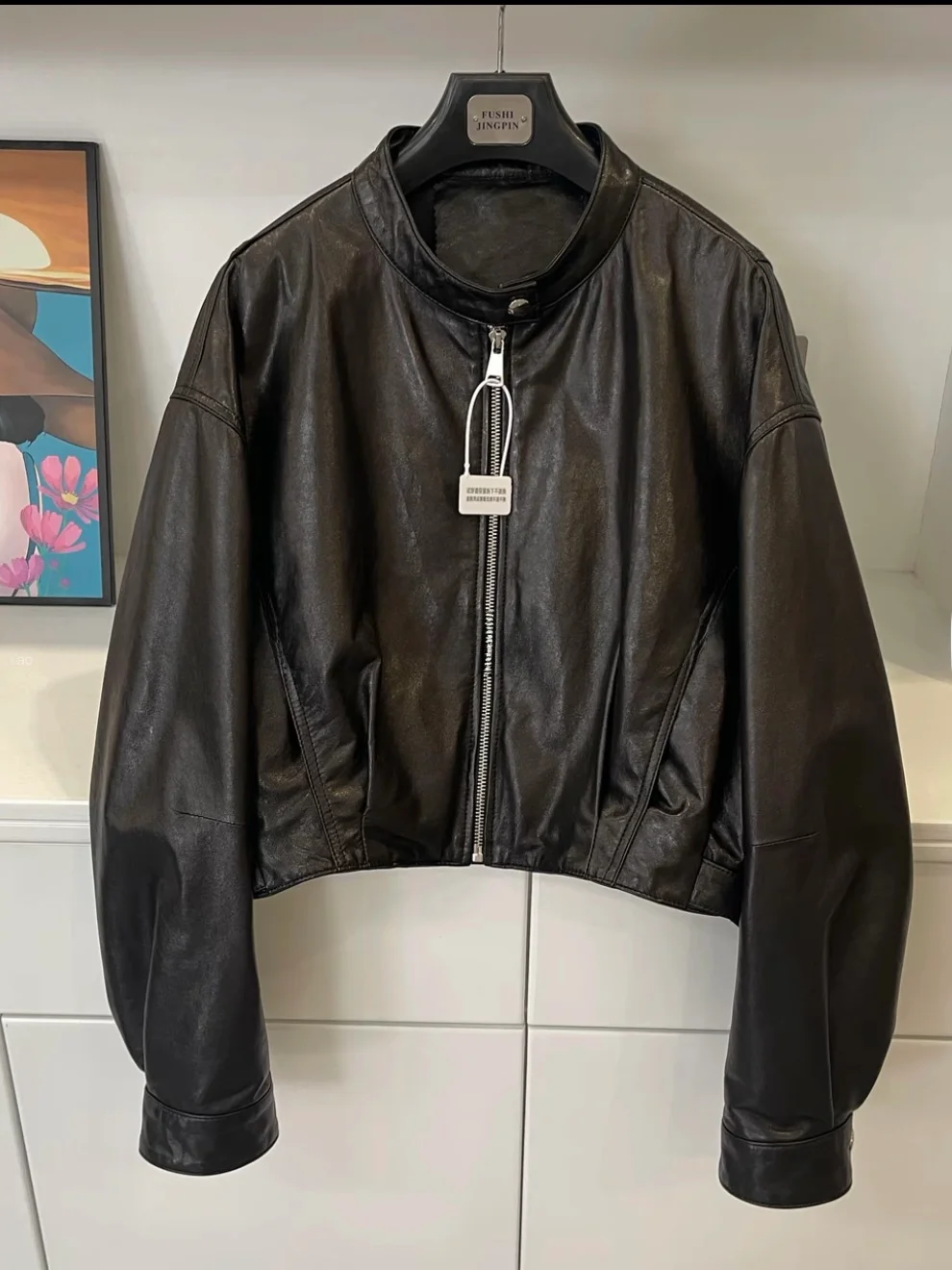 

Ning 2026 New Sle Women's Leather Jaet Genuine eepskin ort Coat Long Sve Zipper Closure Faionable Sensation