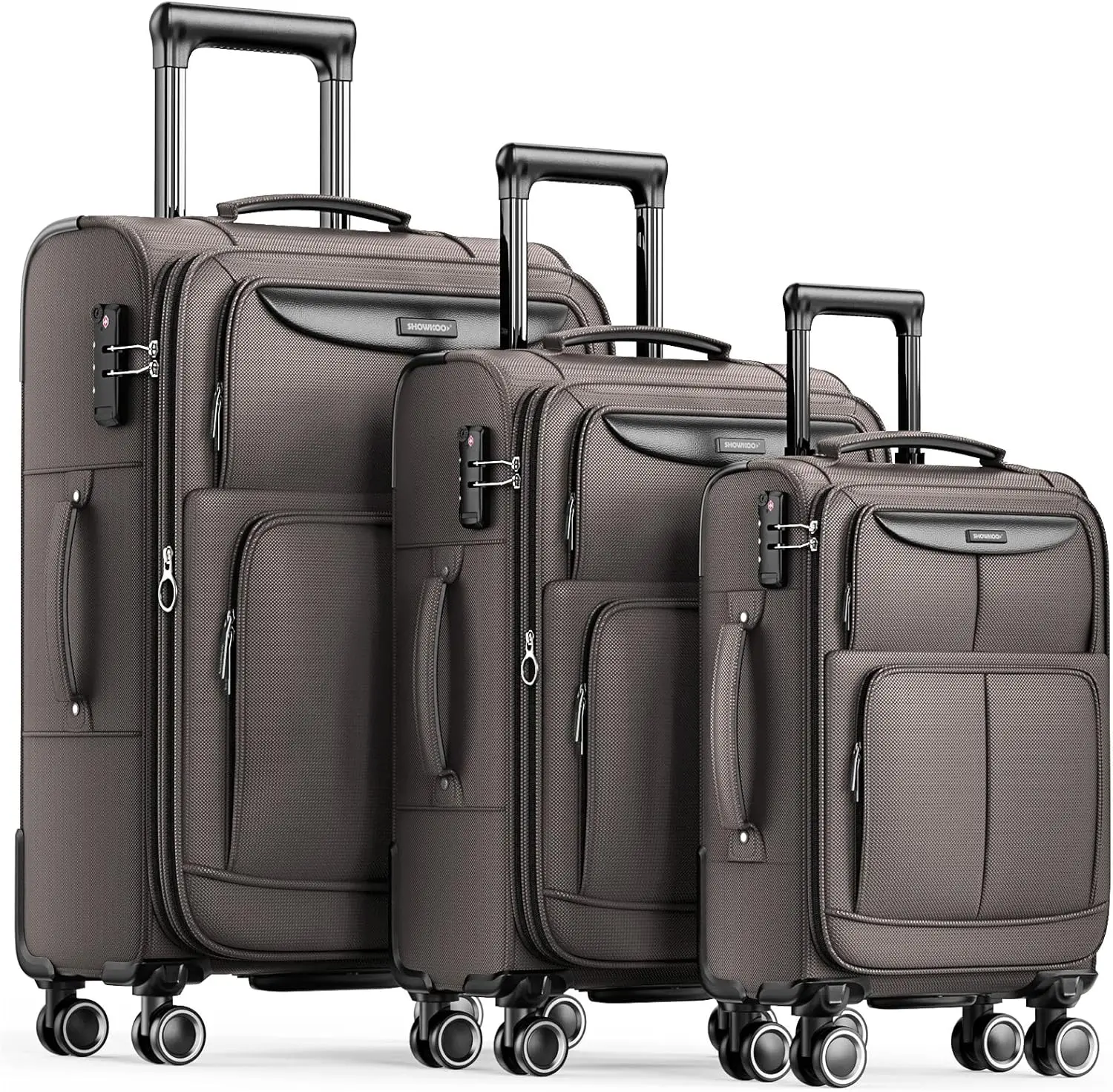 

3-Piece Softside Expandable Lightweight Suitcase Set with Double Spinner Wheels and TSA Lock in Light Coffee (20in/24in/28in)