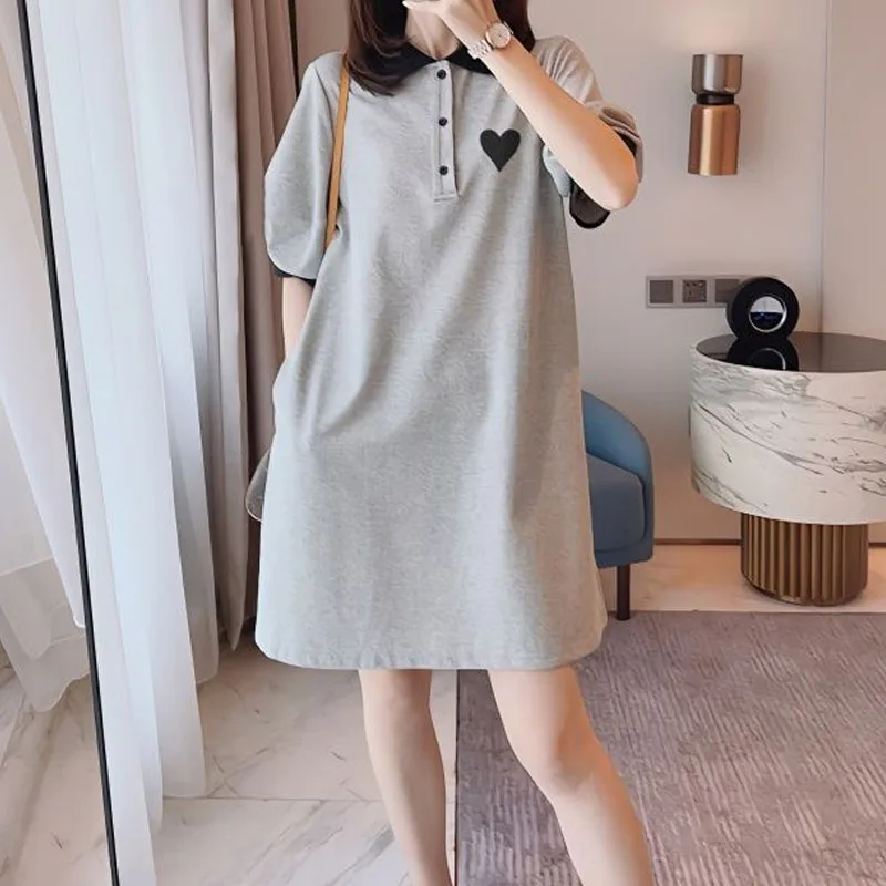 

Sports Fashion Women's Polo-Neck Solid Color Dresses Summer Korean Casual Short Sleeve Patchwork Dresses Female Clothing 2023