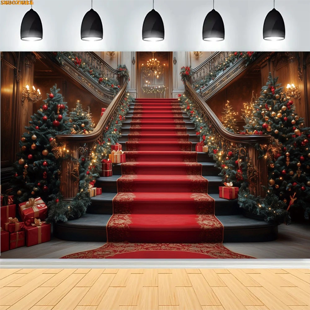 

Christmas Day Wreath Family New Year Party Photography Backdrops Prop Window Living Room Xmas Tree Gift Snow Background TJ-01